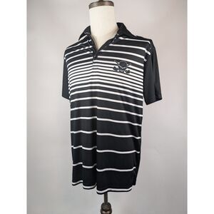 Tattoo Golf Mens L Polo Shirt Performance Black White Striped Skull Crossclubs